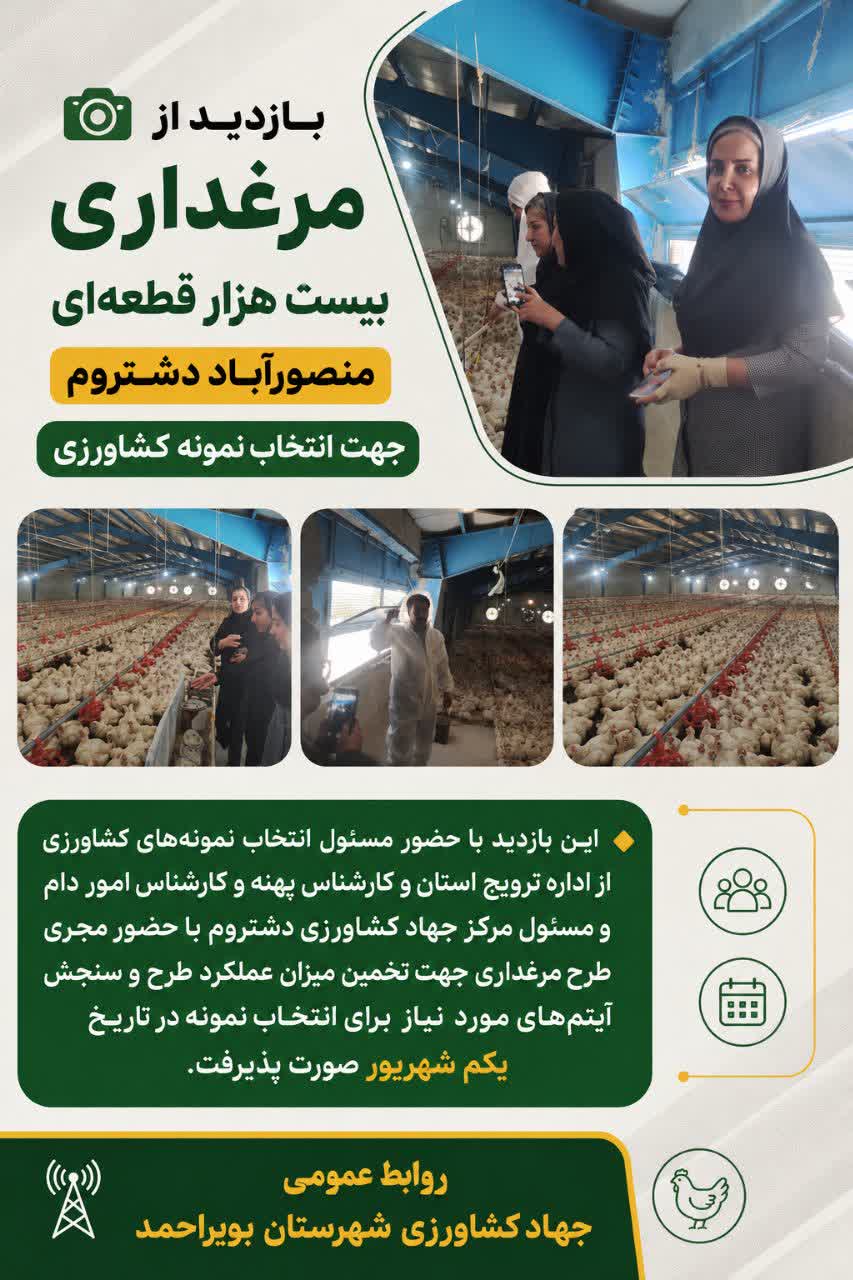 بررسی میدانی و انتخاب نمونه‌های برتر مرغداری گوشتی در دهستان دشتروم شهرستان بویراحمد