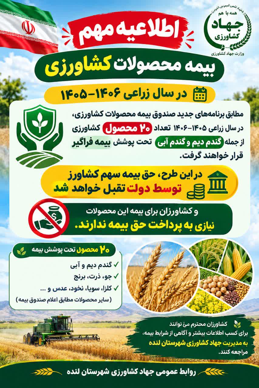 بیمه محصولات کشاورزی در سال زراعی ۱۴۰۶-۱۴۰۵ 